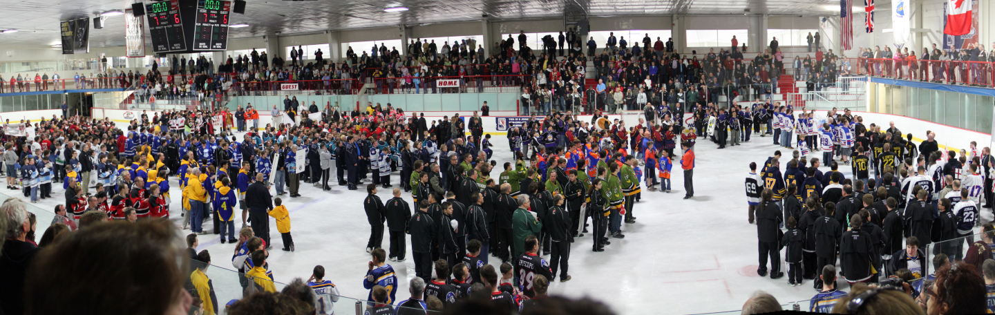 opening ceremony several teams on ice